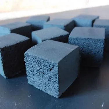 Coconut shell charcoal briquettes in cube form for shisha or BBQ applications